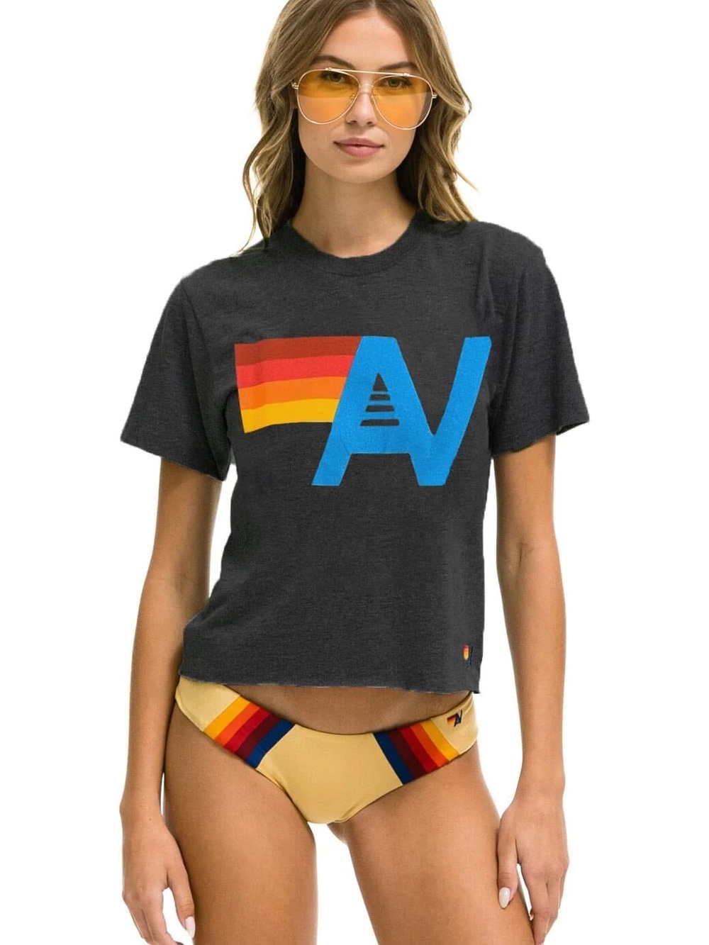XS Aviator Nation Graphic Black Crop Tee
